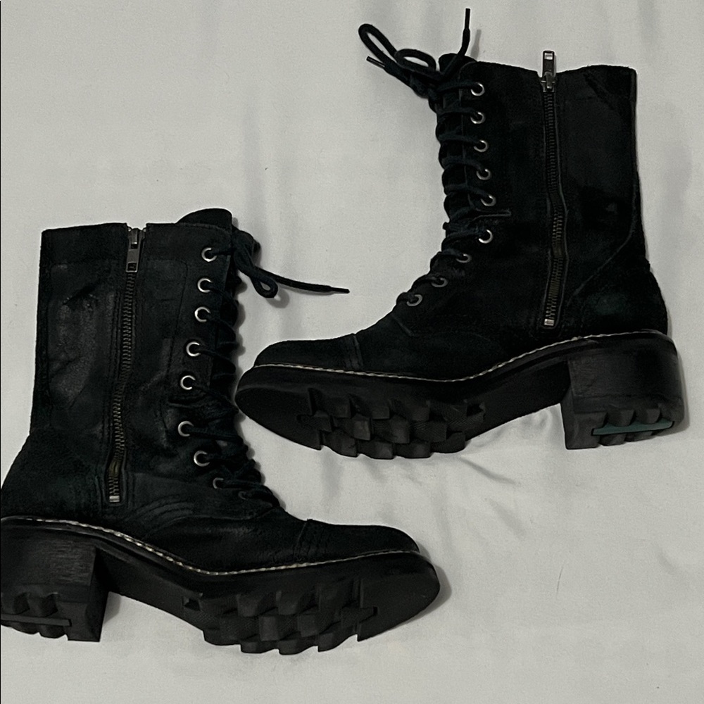 Donald J Pliner Black Leather Gita Side Zip Combat Boots - Picture 2 of 12